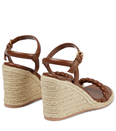 Shop Gianvito Rossi Leather Espadrille Wedges In Cuoio+naturale