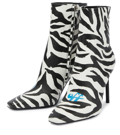 Shop Off-white Allen Zebra-print Leather Ankle Boots In Black White
