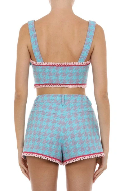 Shop Moschino Ladies Who Lunch Houndstooth Tweed Bustier Top In Fantasy Print Light Blue