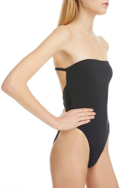 Shop Saint Laurent Convertible Shiny Jersey One-piece Swimsuit In Noir