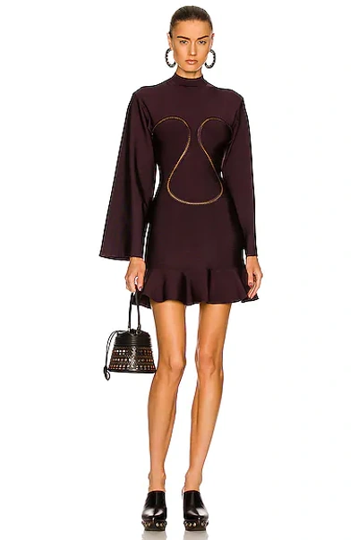 Alaïa Womens Aubergine Embroidered Ruffle-hem Woven Mini Dress 10 In Aubergine