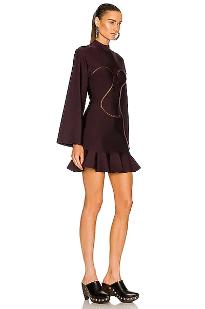 Alaïa Womens Aubergine Embroidered Ruffle-hem Woven Mini Dress 10 In Aubergine