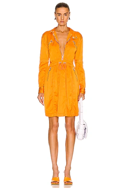 Shop Bottega Veneta Fluid Satin Long Sleeve Dress In Tangerine