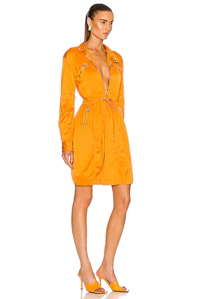 Bottega Veneta Zip Detail Long Sleeve Fluid Satin Dress In Tangerine