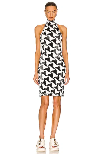 Shop Bottega Veneta Crinkled Wavy Triangle Print Dress In Black & White
