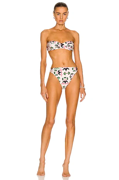 Shop Adriana Degreas Twisted Flower High Leg Strapless Bikini In Off White