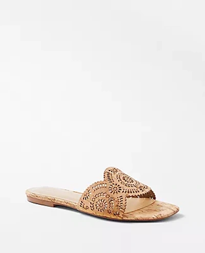 Shop Ann Taylor Eyelet Perforated Cork Slide Sandals In Natural