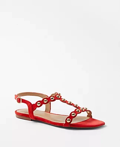 Shop Ann Taylor Studded Suede Flat Sandals In Cherry Glow