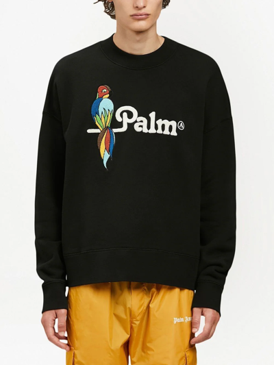 Shop Palm Angels Parrot Logo-print Crew-neck Sweatshirt In Black
