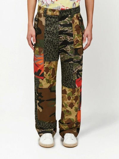 Shop Palm Angels Mix-print Cargo Trousers In Green