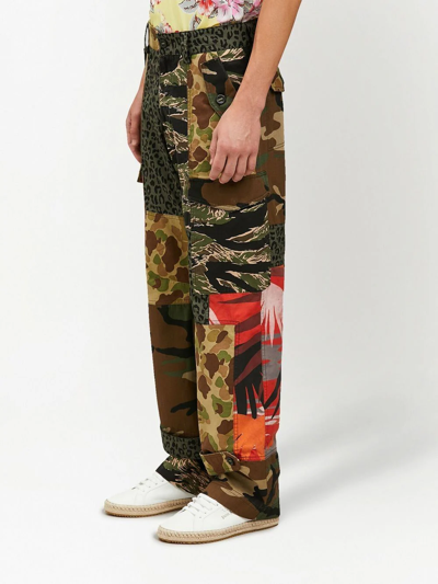 Shop Palm Angels Mix-print Cargo Trousers In Green