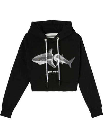 Shop Palm Angels Shark Cotton Hoodie In Black