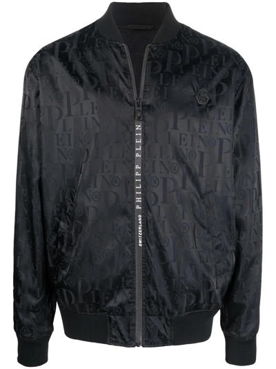 Shop Philipp Plein Monogram-print Bomber Jacket In Black