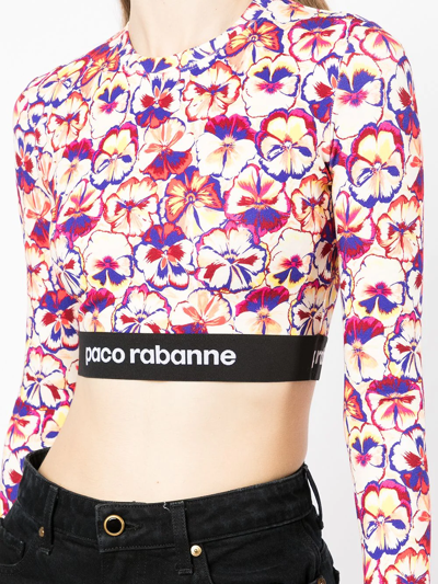 Shop Rabanne Floral Print Long-sleeved Crop Top In Mehrfarbig