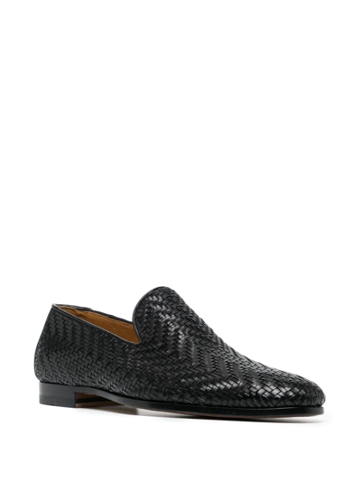 Magnanni Interwoven Leather Loafers In Schwarz