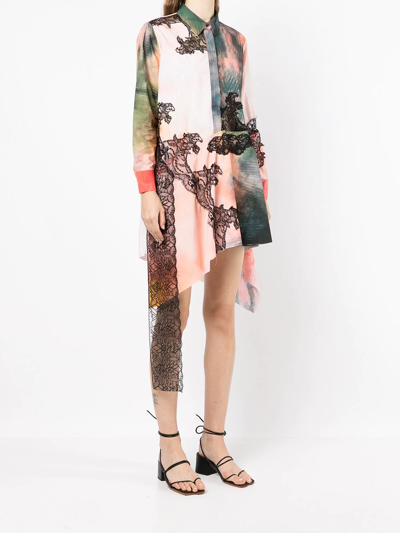 Shop Marques' Almeida Asymmetric Lace Insert Shirt Dress In Rosa
