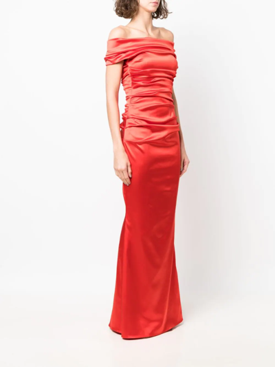 Shop Talbot Runhof Off-shoulder Draped Gown In Red