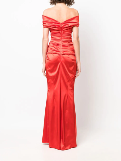 Shop Talbot Runhof Off-shoulder Draped Gown In Red