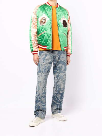 Saint Mxxxxxx Embroidered-slogan Bomber Jacket In Grün