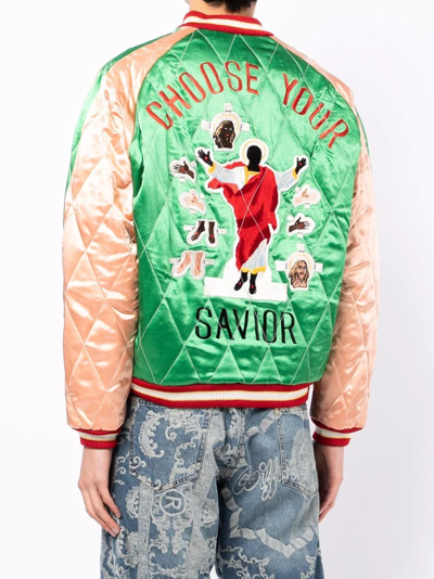 Shop Saint Mxxxxxx Embroidered-slogan Bomber Jacket In Grün