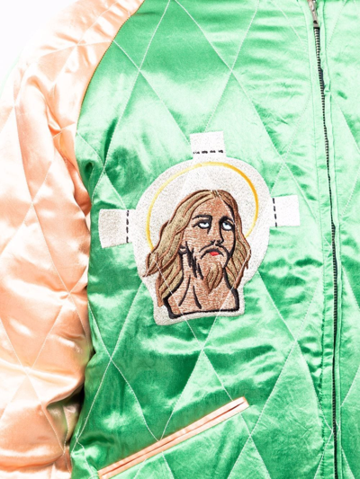 Saint Mxxxxxx Embroidered-slogan Bomber Jacket In Grün