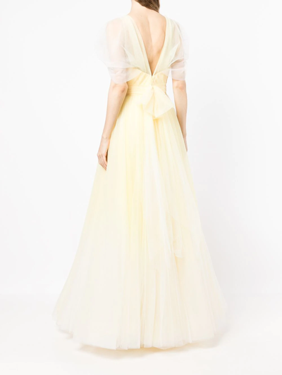 Shop Jenny Packham Bow-detail Ombré Tulle Gown In Yellow