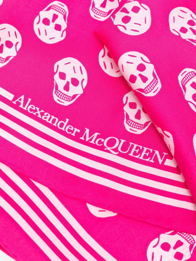 Shop Alexander Mcqueen Biker Skull Print Silk Scarf In Rosa