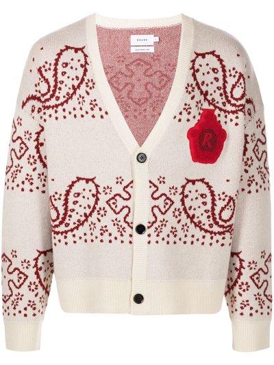 Shop Rhude Intarsia-knit Cardigan In White