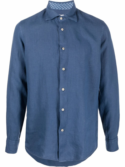 Shop Drumohr Button-up Linen Shirt In Blau