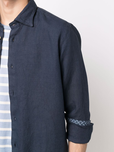 Shop Drumohr Button-up Linen Shirt In Blau