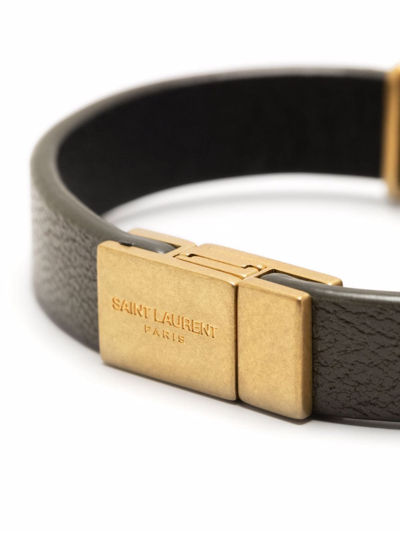 Shop Saint Laurent Leather Logo Bracelet In Grau