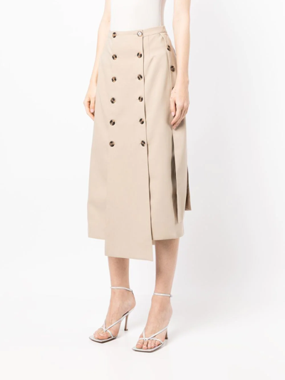 Shop Rokh Button Detail Panelled Skirt In Braun