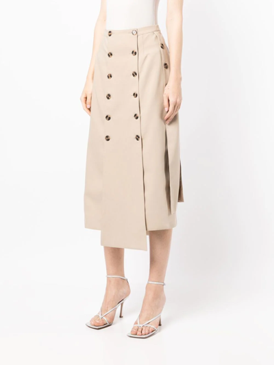 Rokh Button Detail Panelled Skirt In Braun