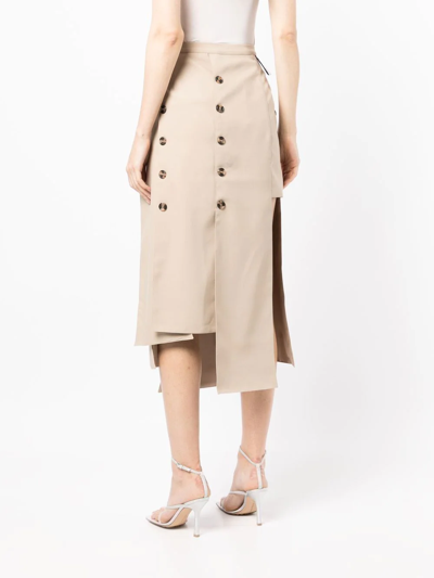 Rokh Button Detail Panelled Skirt In Braun