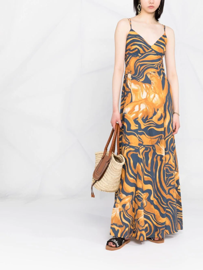Shop Alberta Ferretti Wave-print Maxi Dress In Gelb