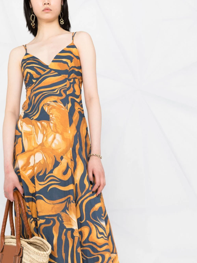 Shop Alberta Ferretti Wave-print Maxi Dress In Gelb