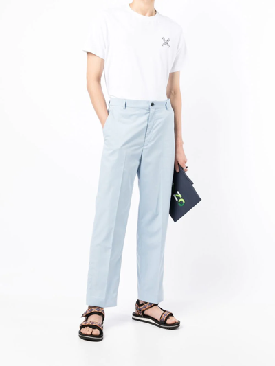 Shop Kenzo Straight-leg Cotton Trousers In Blue