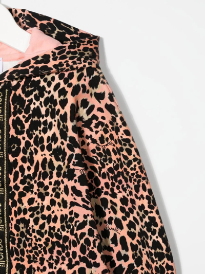 Shop Roberto Cavalli Junior Leopard-print Logo Tape Hoodie In Pink