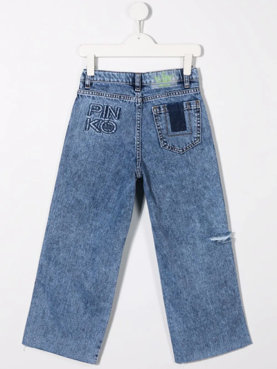 Shop Pinko Distressed Logo Jeans In Blue