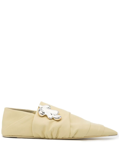Shop Jil Sander Pointed Leather Loafers In Yellow