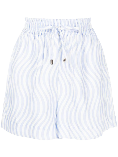 Shop Ephemera Skywave Print Linen Shorts In White