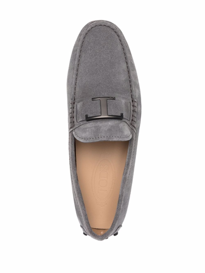 Shop Tod's T-embellished Loafers In Grey