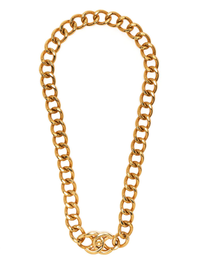 Pre-owned 1996 Cc Turn-lock Chain Necklace In Gold