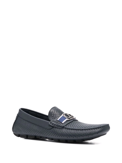 Shop Casadei Perforated Leather Loafers In Blue