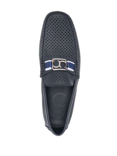 Shop Casadei Perforated Leather Loafers In Blue