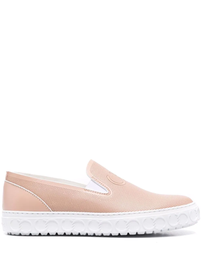 Shop Casadei Embossed-logo Slip-on Sneakers In Neutrals