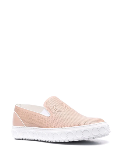 Shop Casadei Embossed-logo Slip-on Sneakers In Neutrals