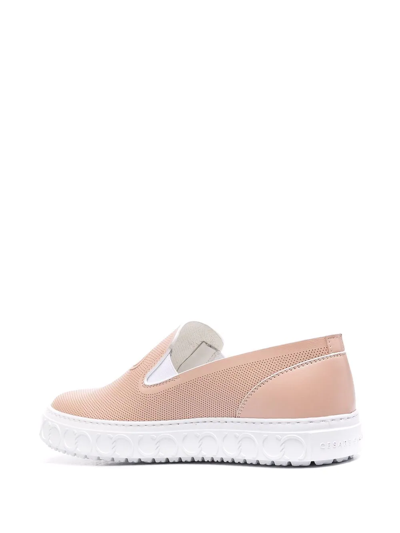 Shop Casadei Embossed-logo Slip-on Sneakers In Neutrals