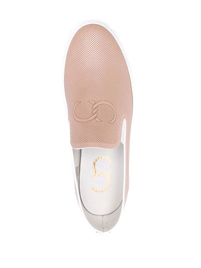 Shop Casadei Embossed-logo Slip-on Sneakers In Neutrals