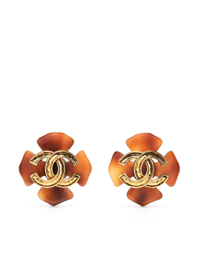 Chanel Pre-owned 1994 CC Clover Clip-On Earrings - Brown